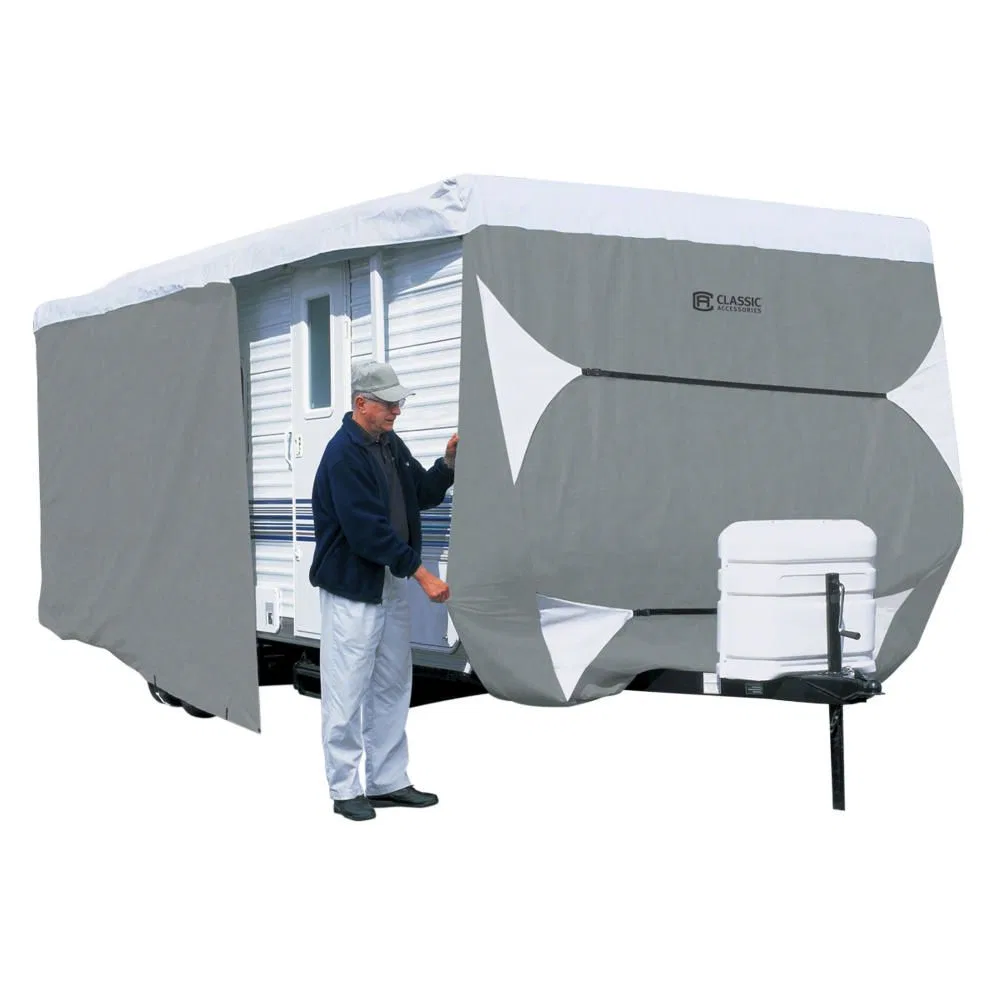 73263 – CLASSIC ACC Travel Trailer Cover, For Receiver Hitch Trailer Fits 20 Foot To 22 Foot Length x 118 Inch Maximu...